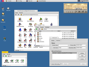 BeOS-Desktop mit verschiedenen geöffneten Fenstern