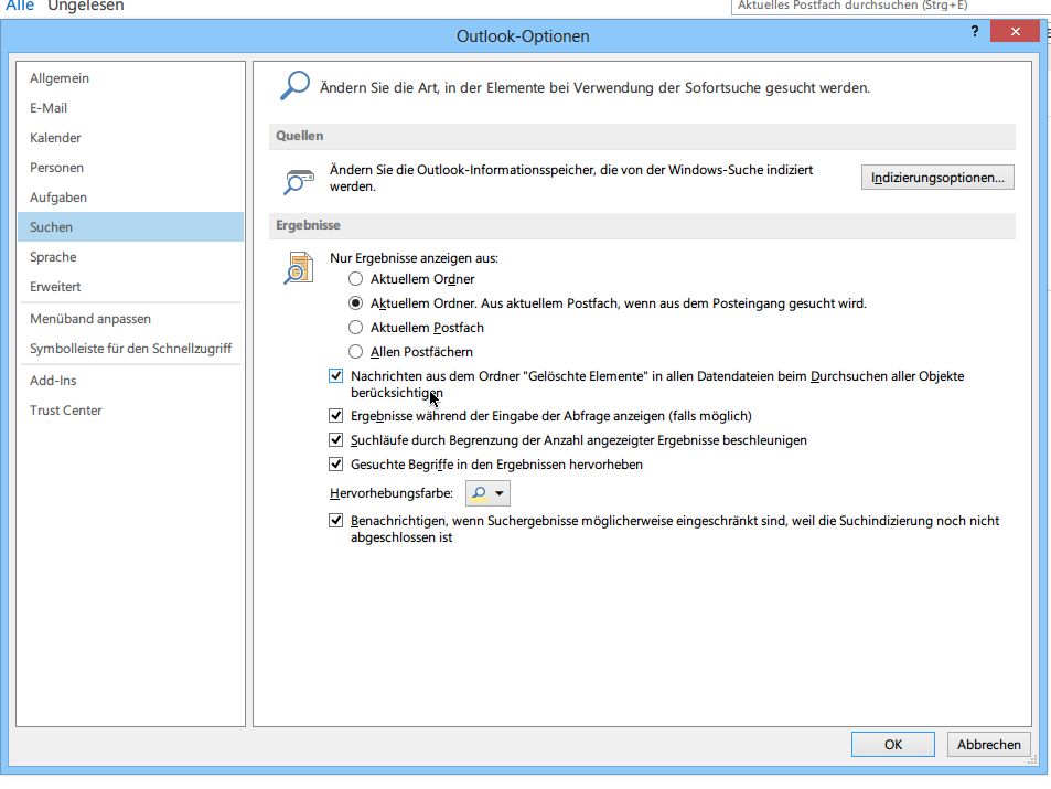 Outlook 2013 Mails Im Papierkorb Beim Suchen Mit Berucksichtigen Schieb De