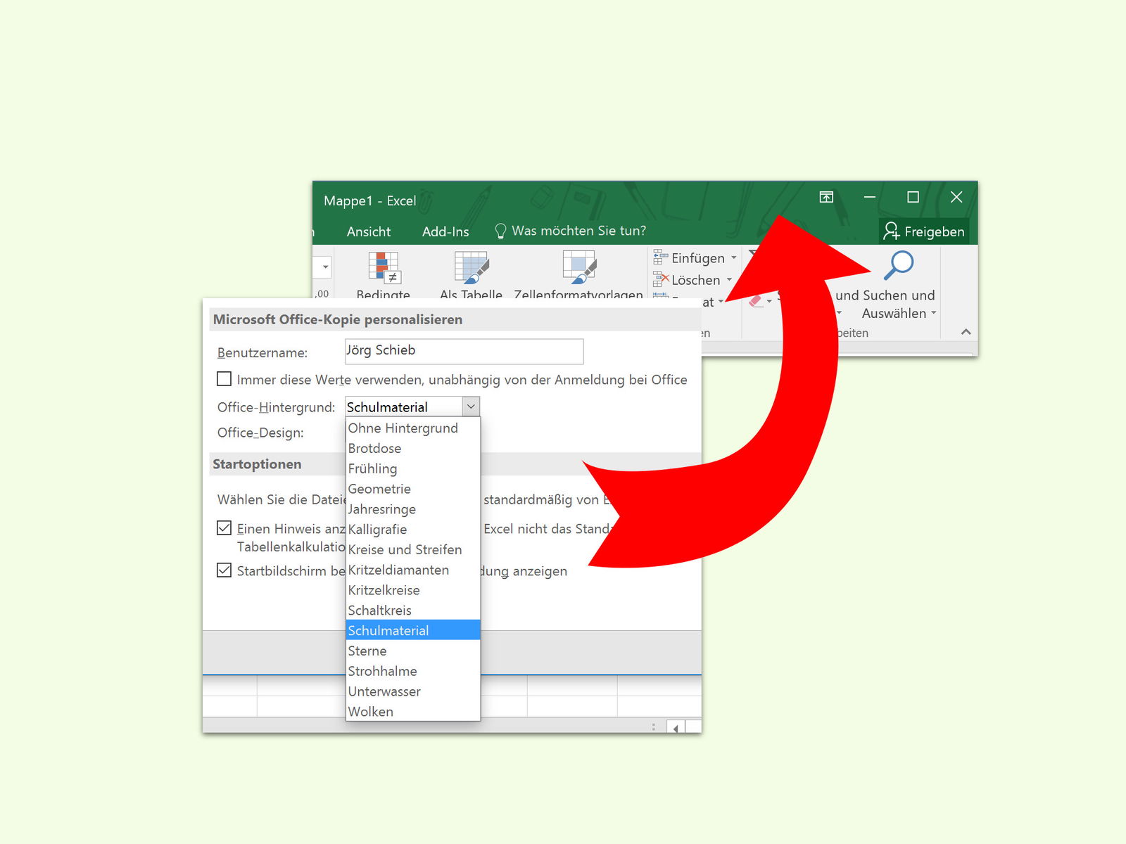 Excel 2016 Hintergrund Und Design Einstellen Schieb De