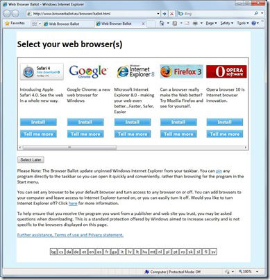 Browserauswahl-Fenster