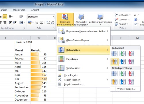 Excel 2010: Beziehungen zwischen Zahlen-Werten optisch darstellen