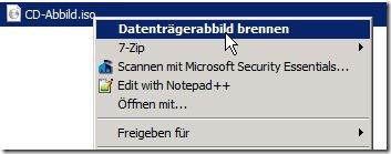 Kontextmenü einer ISO-Datei: Datenträgerabbild brennen