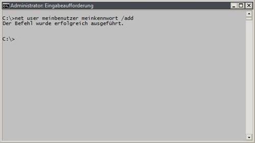 Administrator-Eingabeaufforderung: net user /add Administrator-Eingabeaufforderung: net user /add