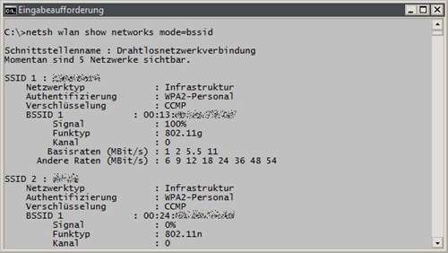 Eingabeaufforderung: Drahtlosnetzwerke anzeigen