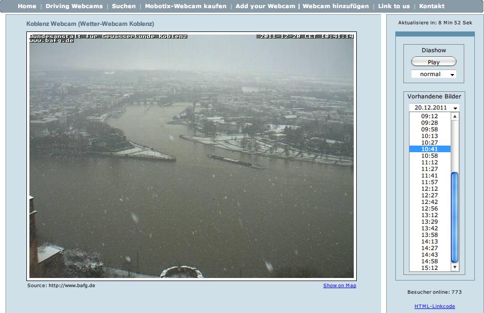 Webcam des Bundesamts für Gewässerkunde auf der Festung Ehrenbreitstein in Koblenz Webcam in Koblenz mit Blick aufs Deutsche Eck