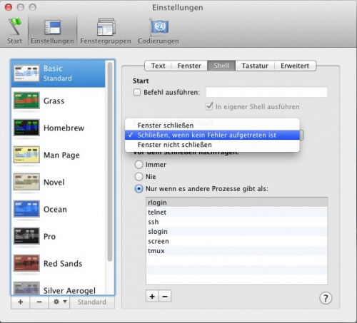 Mac OS X: Terminal beim Beenden schließen