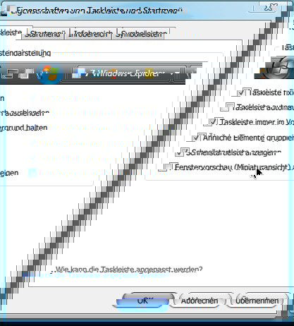 Windows: Fenstervorschau (Miniaturansicht) nicht anzeigen