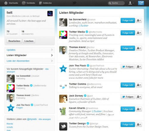Twitter: Profil einer Liste