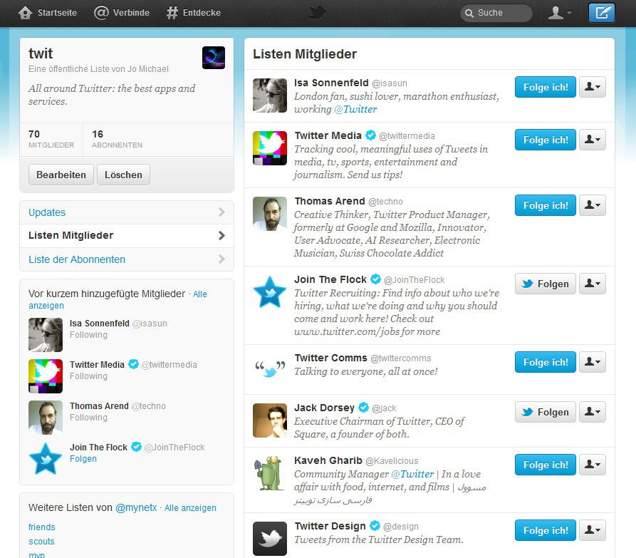 Twitter: Profil einer Liste