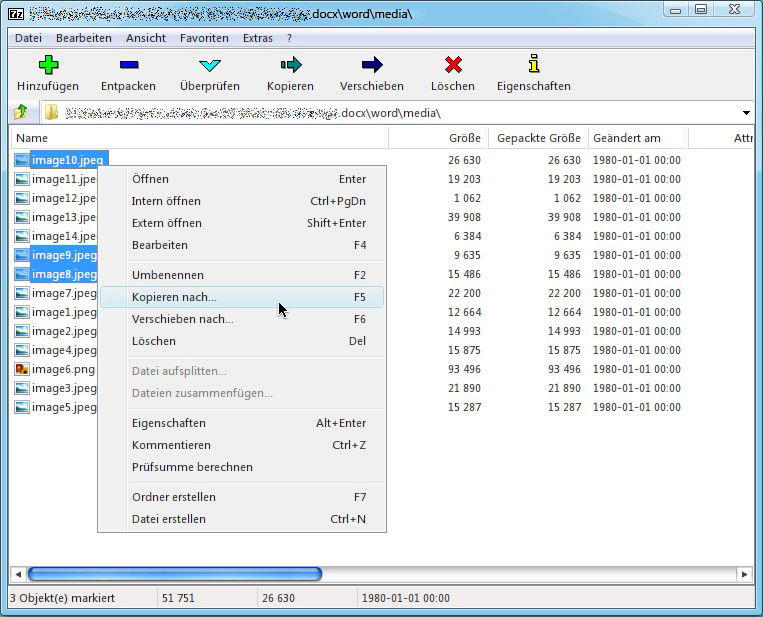 Bilder aus einer DOCX-Datei mit 7-Zip kopieren