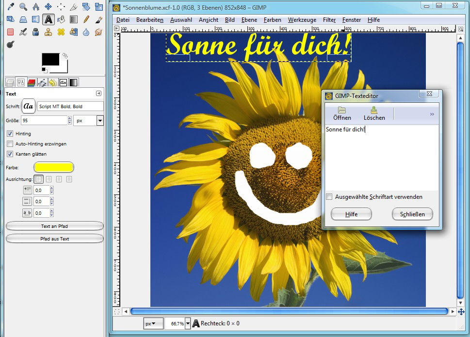 GIMP: Text-Werkzeug, Beispiel