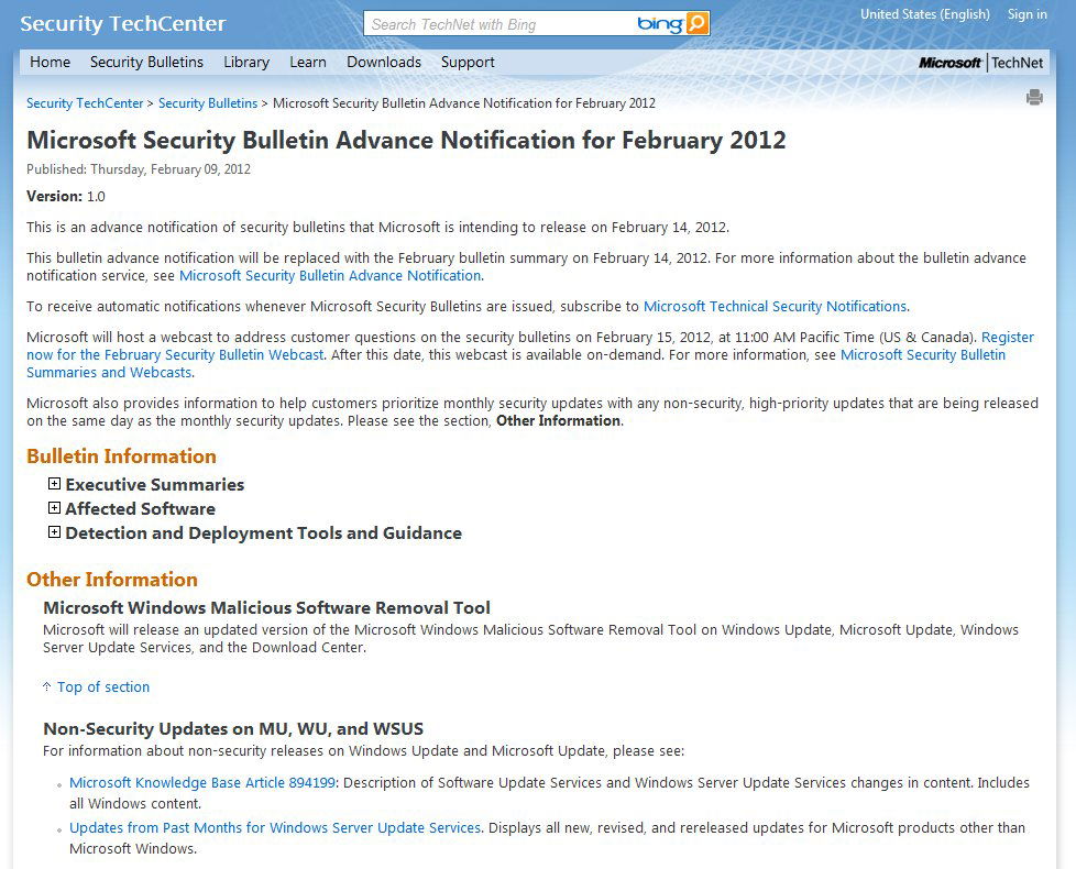 Microsoft Security Bulletin Advance Notification Feb 2012