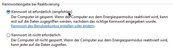 Windows: Kennwort beim Ruhezustand