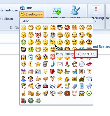 Windows Live Mail: Emoticon einfügen, Tastenkürzel