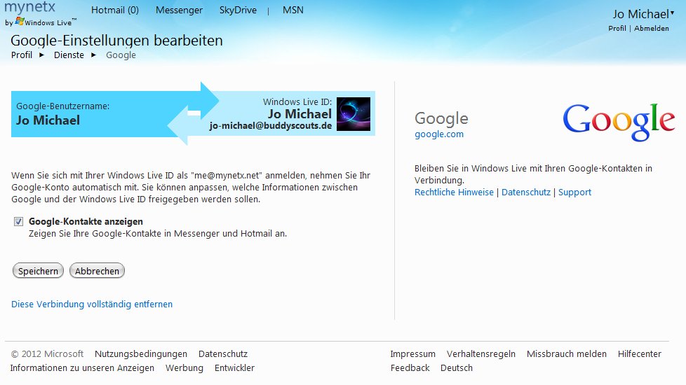 Google mit Windows Live-Konto verbinden