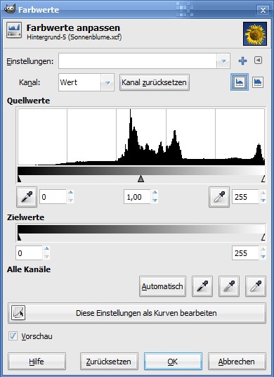 GIMP: Farbwerte als Histogramm