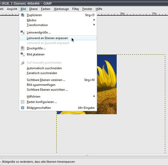GIMP: Leinwand an Ebenen anpassen