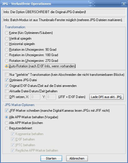 IrfanView: Verlustfreie Rotation
