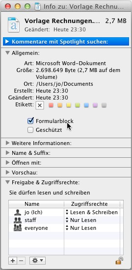 Mac OS X Finder: Datei mit Formularblock als Vorlage nutzen