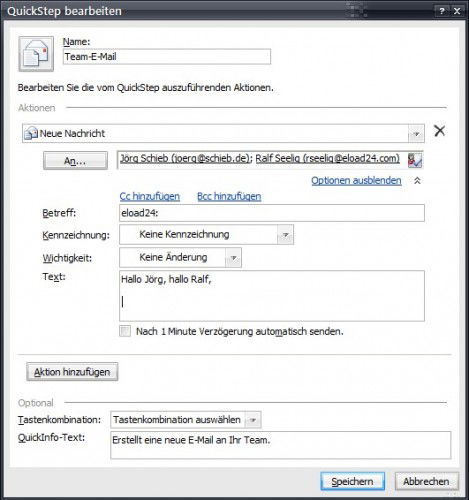 Outlook: Team-E-Mail senden