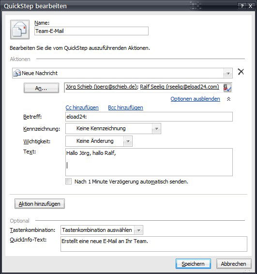 Outlook: Team-E-Mail senden