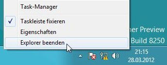 Taskleiste: Explorer beenden