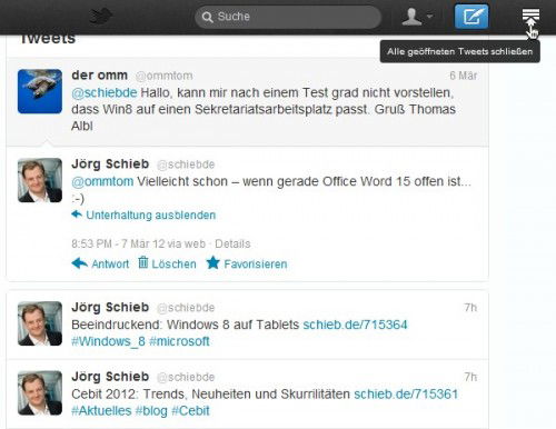 Twitter-Website: Alle Tweets auf einmal schließen