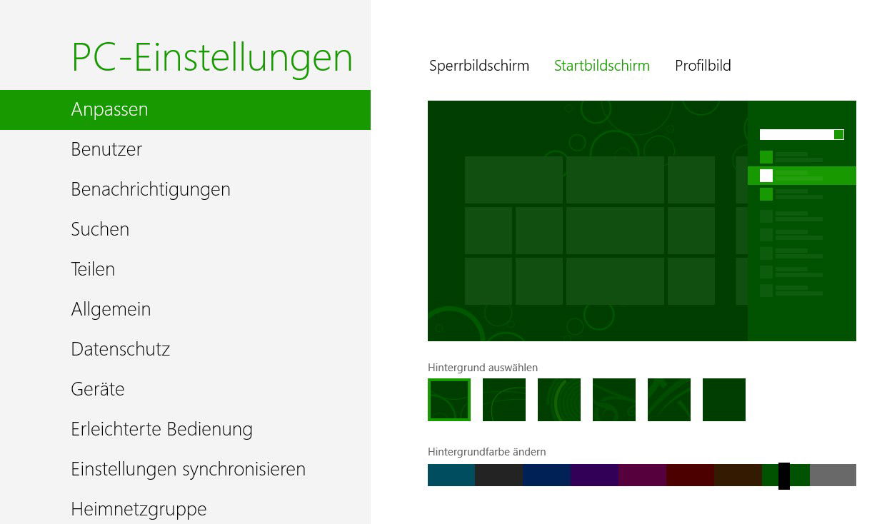 Startbildschirm in Windows 8: Farbschema anpassen