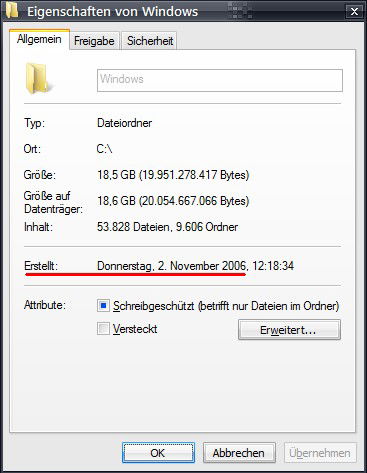 Eigenschaften des Windows-Ordners