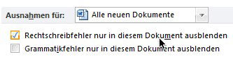 Word 2010: Rechtschreibfehler ausblenden