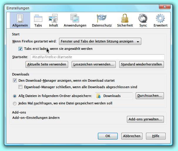 Firefox: Tabs erst laden, wenn man auf sie klickt