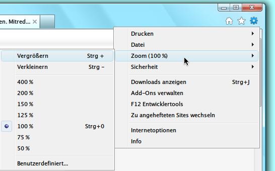 Schrift in Webseiten größer machen mit Internet Explorer