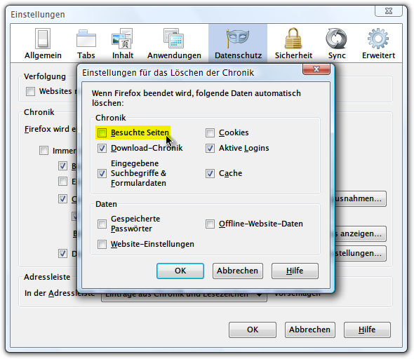 App-Tabs in Firefox beim Starten wieder öffnen