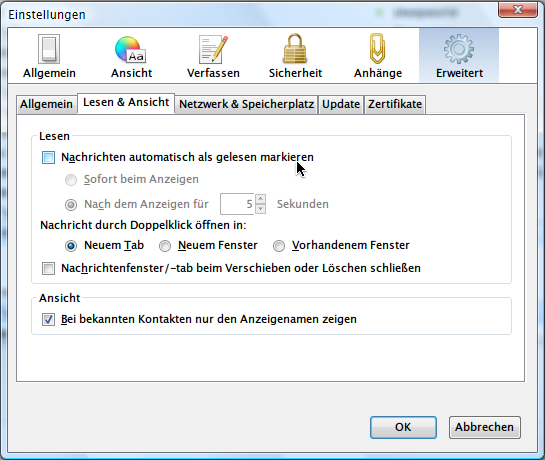 Festlegen, wann und ob Thunderbird eMails automatisch als gelesen markiert