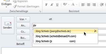 Liste der häufigen eMail-Adressen von Outlook 2003/2007 sichern