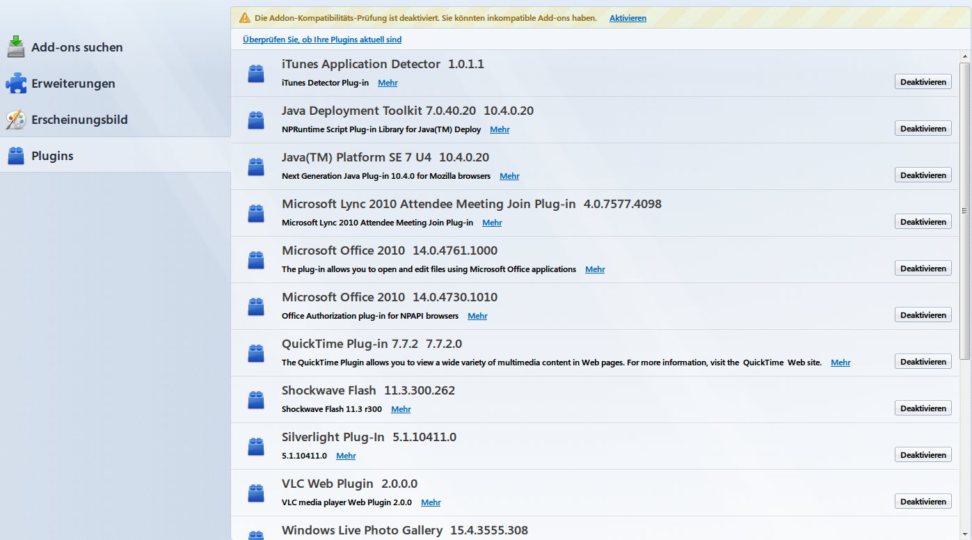 Plugin-Liste von Mozilla Firefox unter die Lupe nehmen
