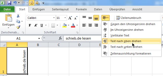 Text in Excel-Zellen senkrecht nach oben oder unten laufen lassen