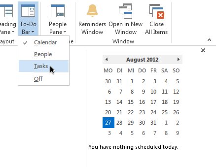 So zeigen Sie in Outlook 2013 die Aufgabenleiste wieder an
