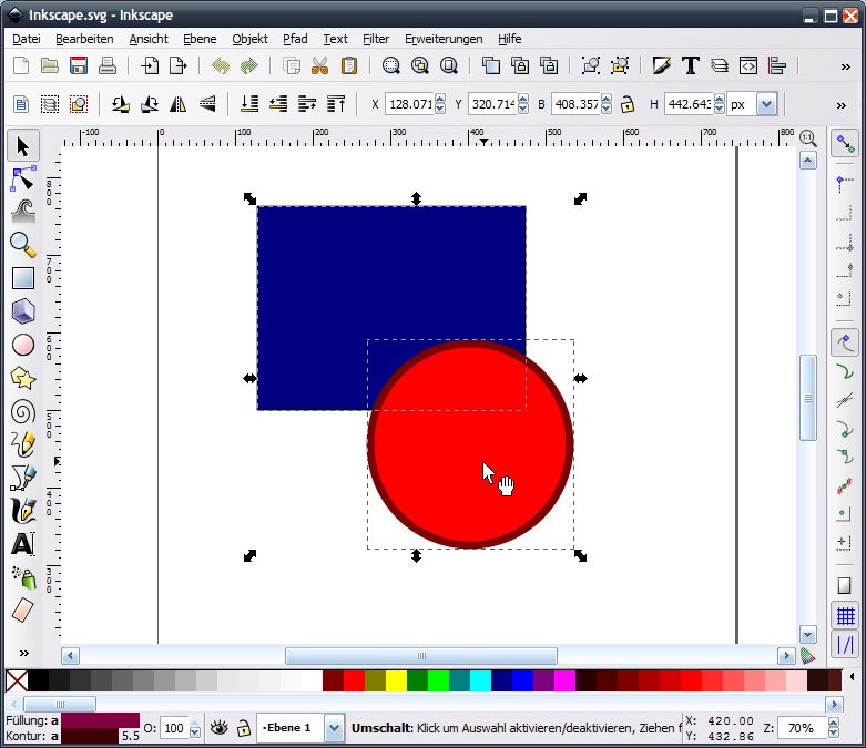 So markieren Sie mehrere Objekte auf einmal in Inkscape