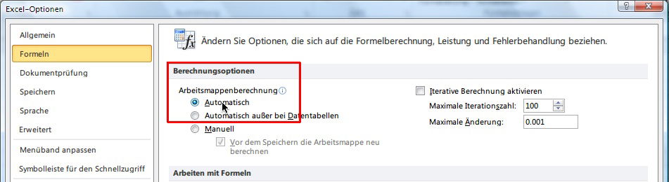 Formeln in Excel-Tabellen wieder automatisch berechnen lassen