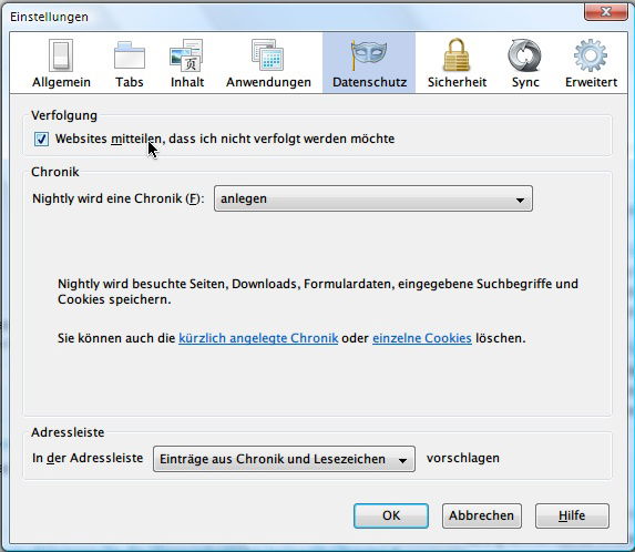 „Do-not-track“-Funktion im Browser Mozilla Firefox einschalten