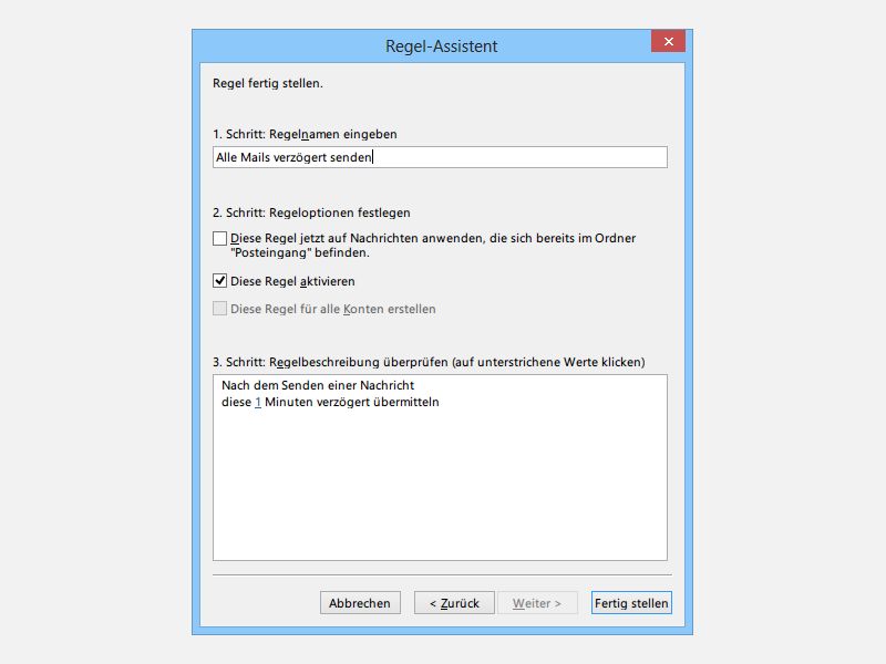 Outlook: Zustellung von allen eMails verzögern