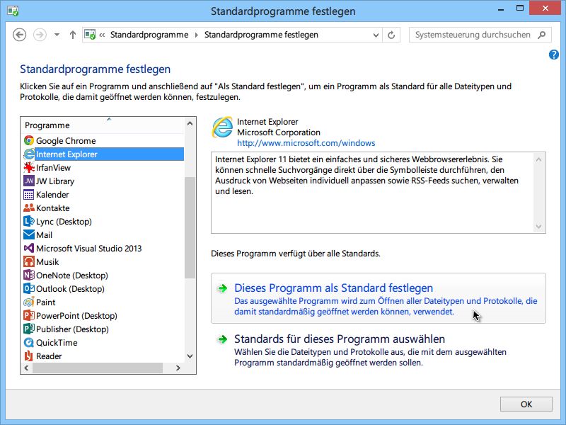 Standard-Programm (Browser usw.) korrekt festlegen