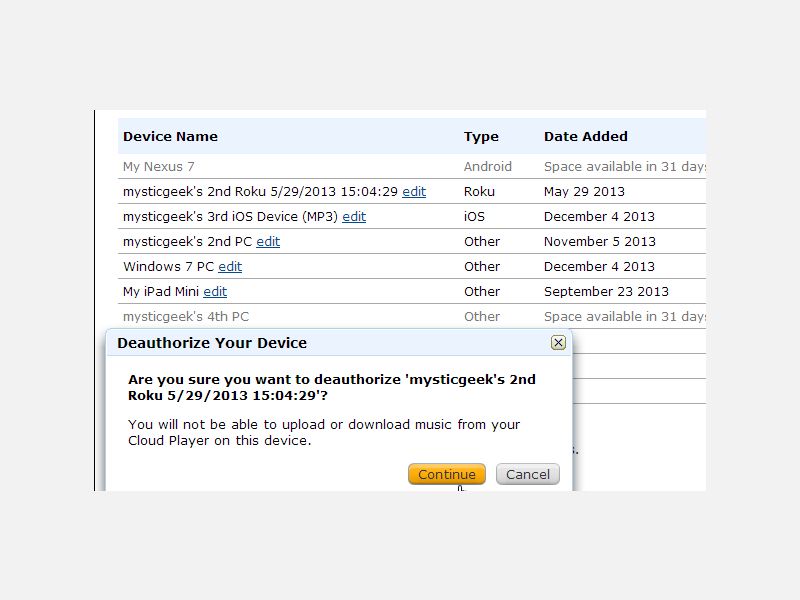 Geräte aus dem Amazon Cloud Player entfernen