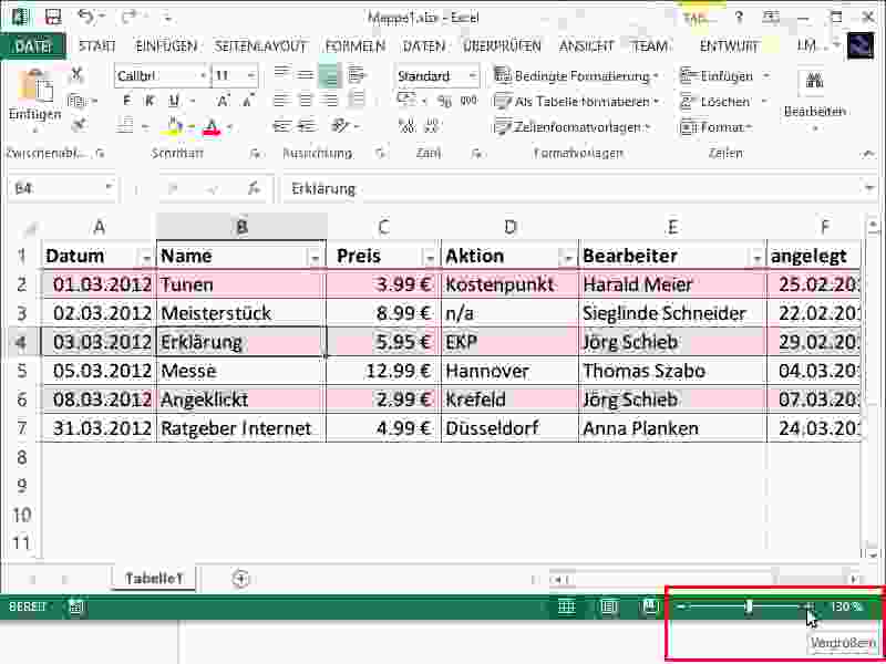 Schrift in einer Excel-Tabelle lesbar vergrößern