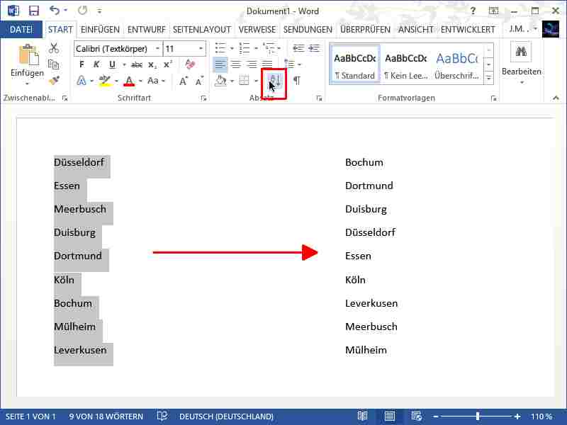 Text alphabetisch sortieren mit Word