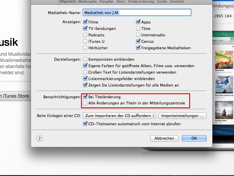 Mac: Mitteilungen für Song-Wiedergabe mit iTunes anzeigen
