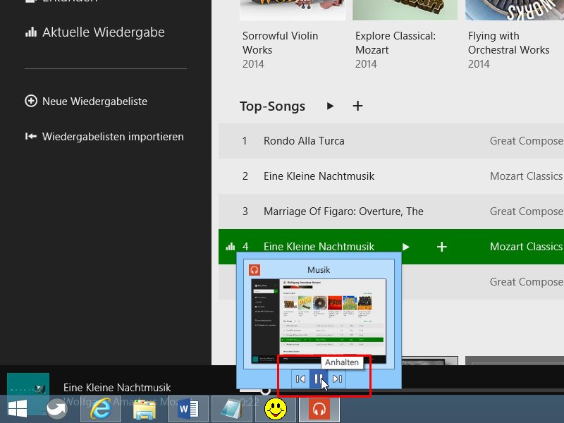 Windows 8.1 Update: Wiedergabe von Musik per Taskleiste steuern