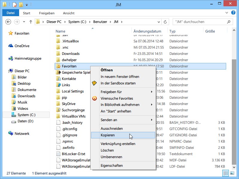 Internet Explorer-Favoriten: Backup anlegen
