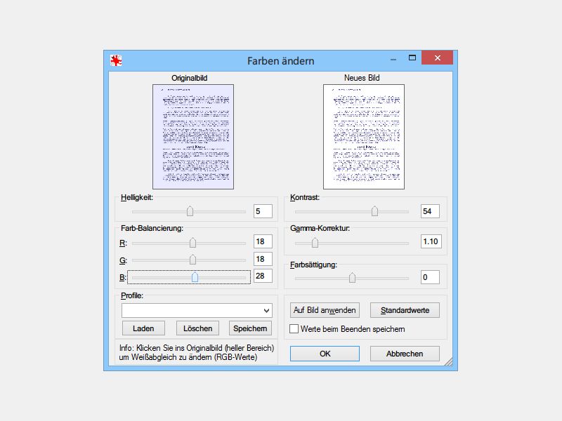 IrfanView: Papierfarbe von eingescannten Dokumenten korrigieren
